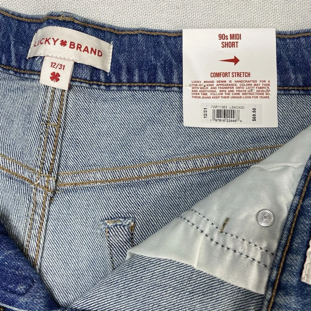 Lucky Brand Women's Sz 12/31 90s‎ Midi Shorts High Rise Raw Hem Medium Wash